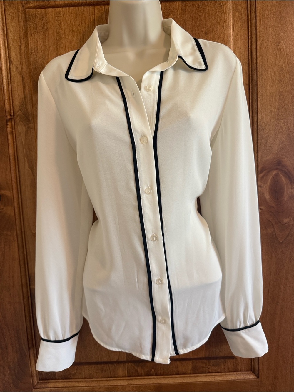 BCX White Button-Down Shirt with Black Piping